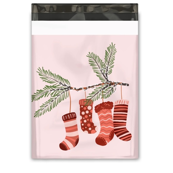 3 SETS LEFT🎄20 Designer pink stockings Poly Mailers 10 x 13 inch - Picture 3 of 5